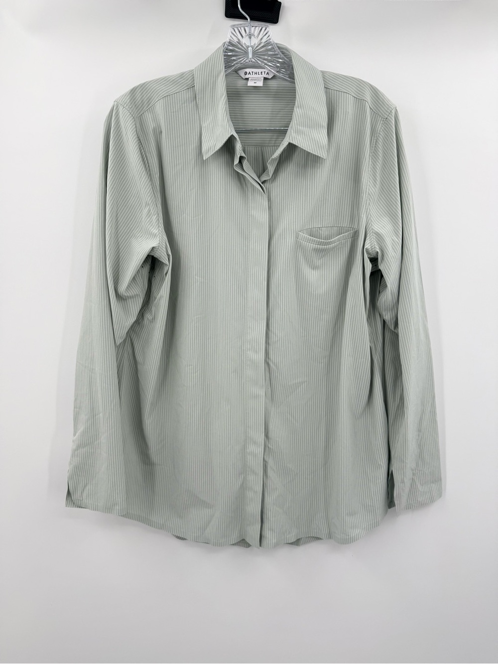 Athleta Women's Light Green Pinstripe Button-Down Shirt Size Medium